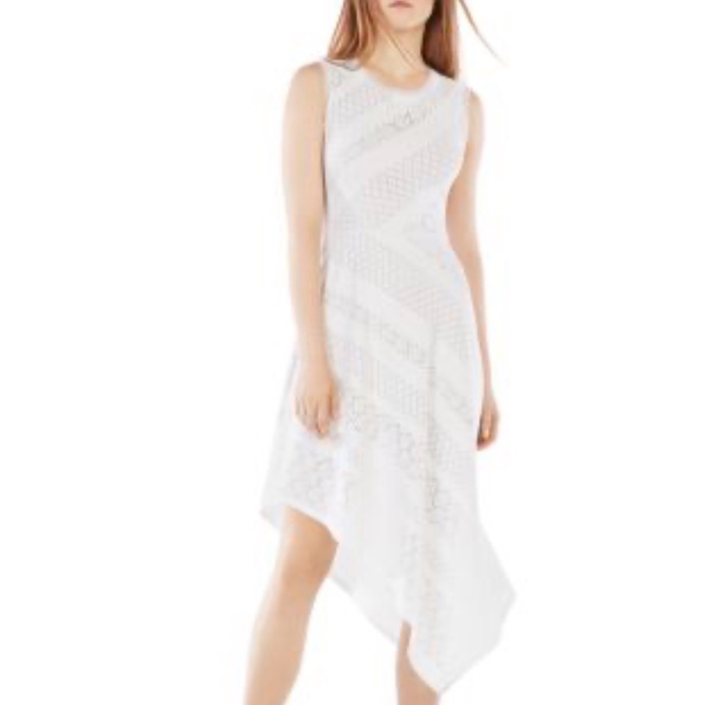 BCBG MaxAzria Tracie Solid White Sleeveless Asymmetric Hem Midi Dress Size Small